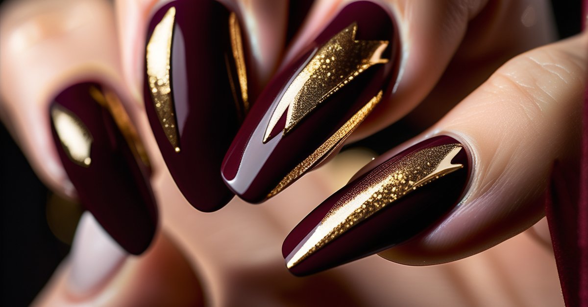Bordowe paznokcie ze złotym: Elegancki manicure i inspiracja